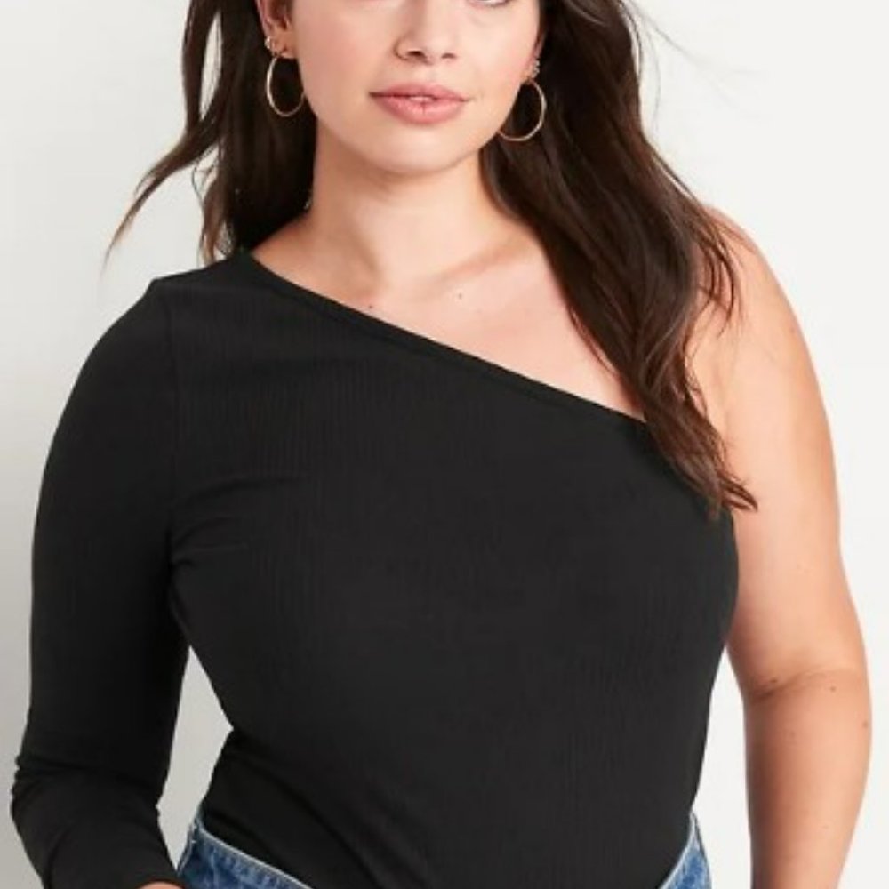 NWT - Old Navy Black One-Shoulder Rib-Knit Top